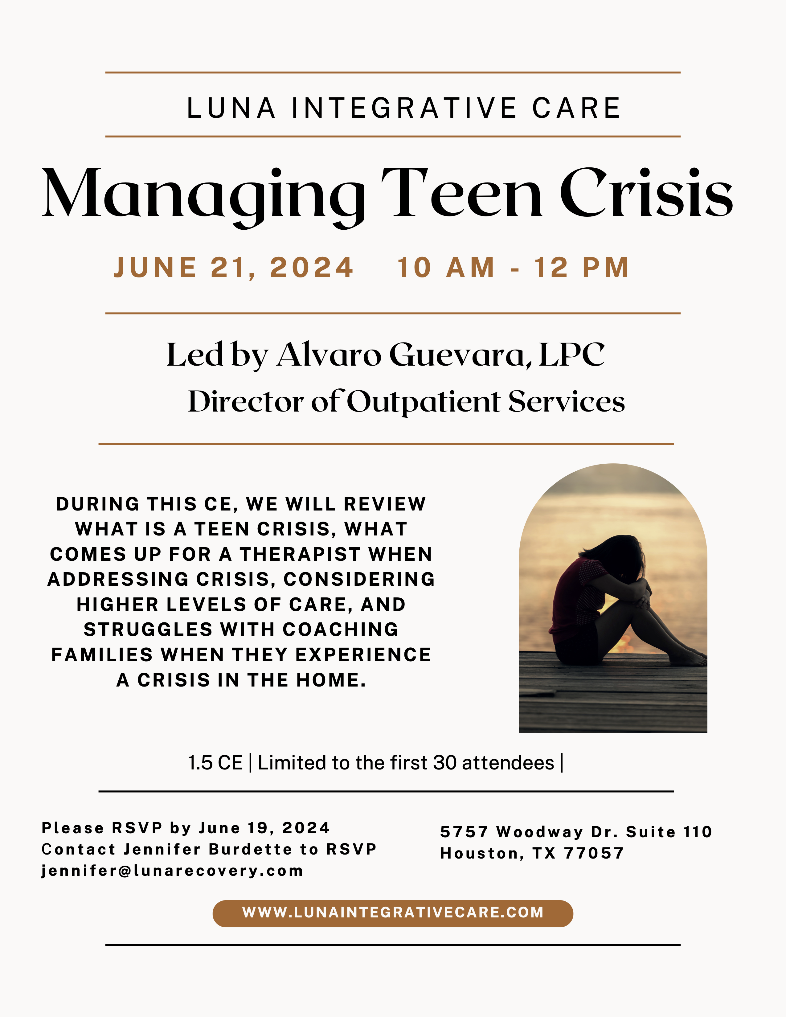 Luna Managing Teen Crisis Event Flyer